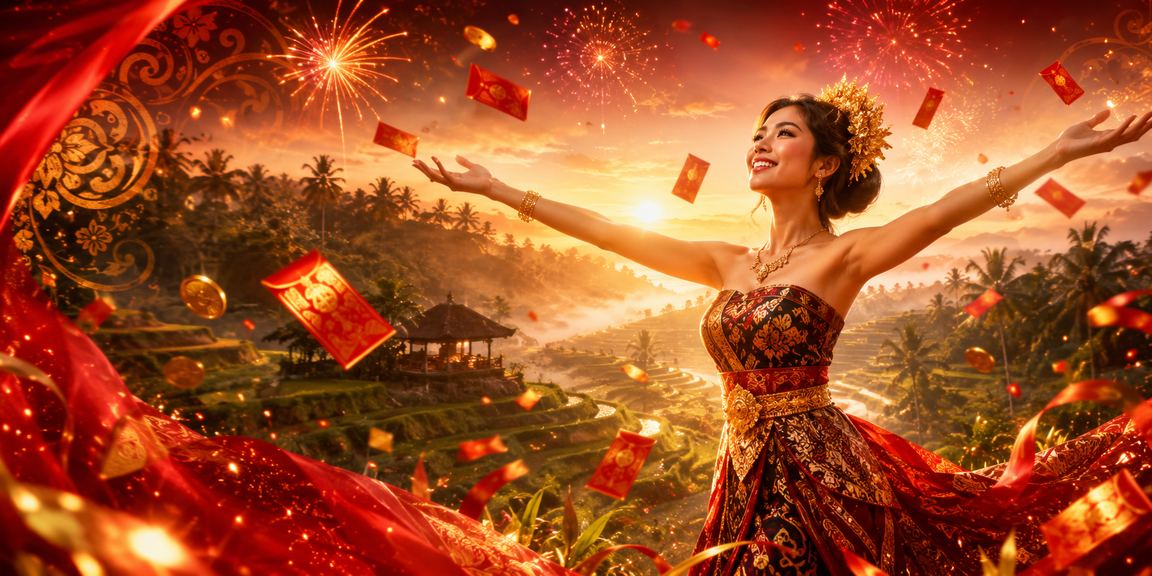 Suasana festival meriah dengan amplop merah simbolis bonus selamat datang untuk member baru